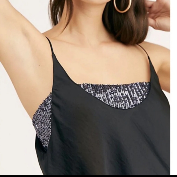 FREE PEOPLE NWT - black cami with sequins … - Picture 8 of 12